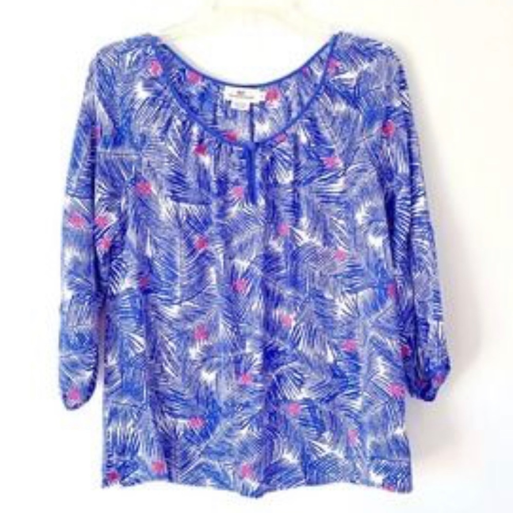 VINEYARD vines 100 silk palm floral embroidered pullover top size small